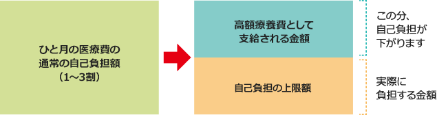 ひと月の医療費の通常の自己負担額（1～3割）　高額療養費として支給される金額　自己負担限度額